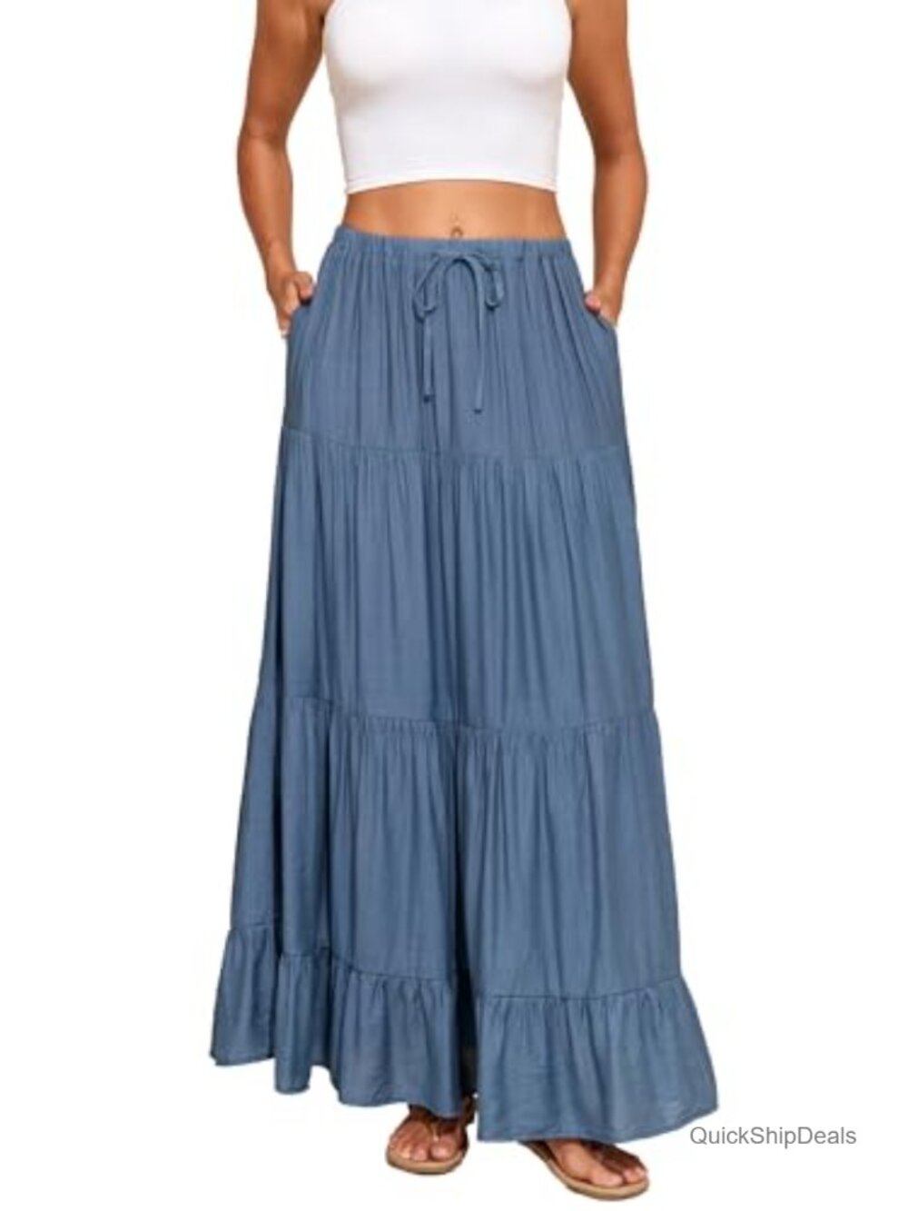 Women Boho Cotton Maxi Skirt A-Line Tiered Ruffled Long Skirt